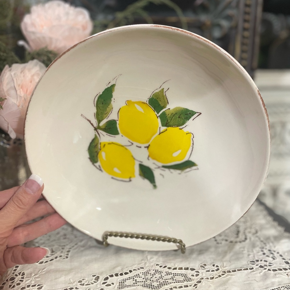 Papart white ceramic serving pasta bowl lemons handpainted